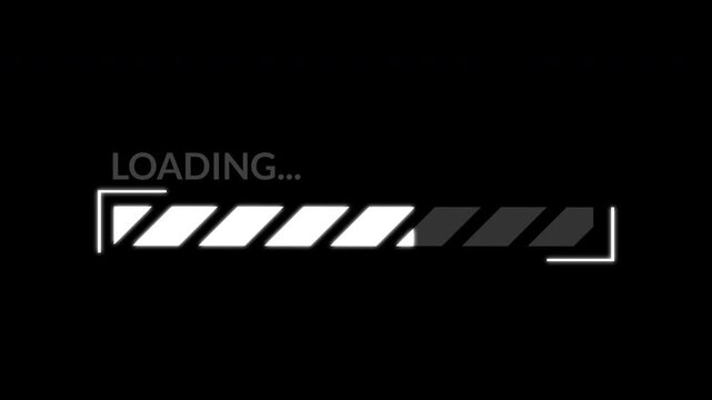 Pro Cyberpunk Loading UI element. Glitchy futuristic upload bar isolated on black for scifi movie transitions and game dev.