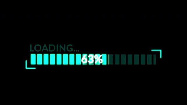 Cyberpunk Loading HUD animation. Glitchy futuristic progress bar for system reboot visuals and sci-fi technology interfaces.