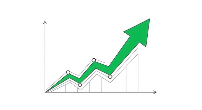 Financial growth chart illustration with upward trend arrow, white background