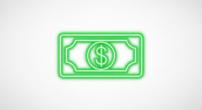 Neon green dollar bill illustration with currency business illustration