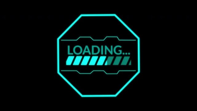 High-Tech Cyberpunk Loading screen. Glitchy data transfer progress bar for futuristic software promos and sci-fi UI elements.