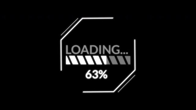 High-Tech Cyberpunk Loading screen. Glitchy data transfer progress bar for futuristic software promos and sci-fi UI elements.