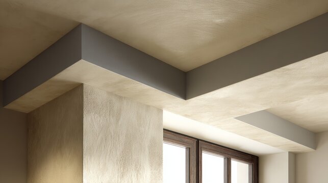 Smooth Off-white Ceiling Meeting a Subtly Textured Wall with Modern Architectural Details