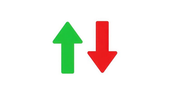 Green up arrow and red down arrow illustration with opposite directions