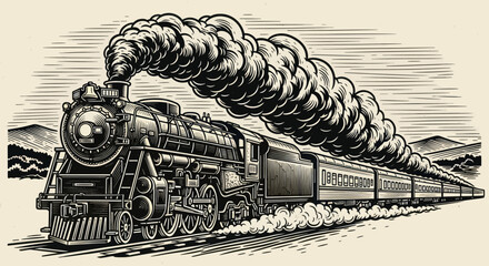 Vintage Steam Locomotive Pulling a Long Train. © Faiz