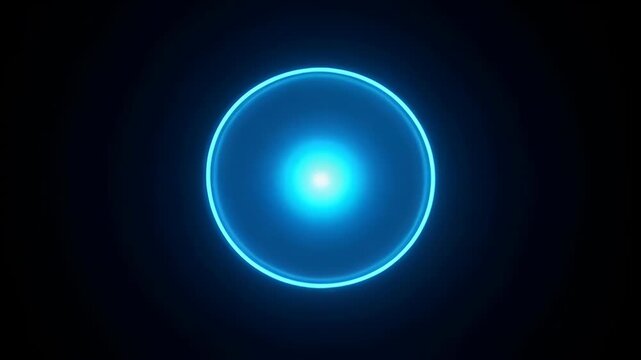 Glowing neon blue circle ring with soft center light and dark background creating futuristic abstract mood and minimal luminous orb emitting subtle glow depth futuristic technology vibe