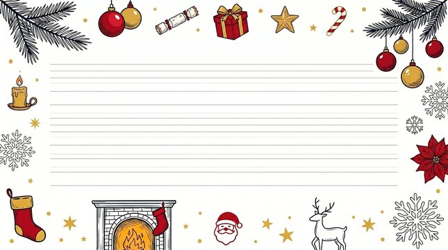 A festive Christmas letter template with holiday decorations and blank lines for writing
