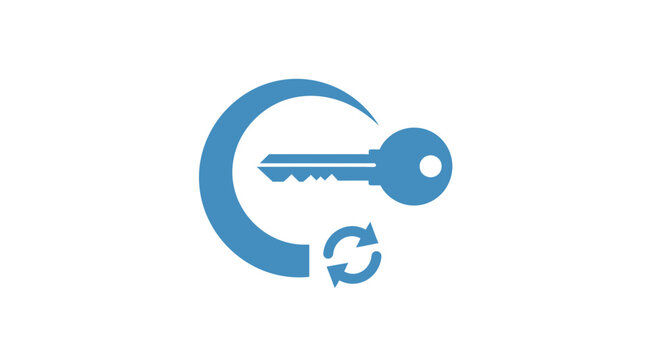 Blue key with circular arrow icon.