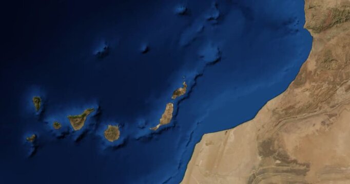 Lanzarote on Globe. Zoom into the island with Earth spinning in space. High detail physical world map with Lanzarote on it. Elements of this image furnished by NASA.