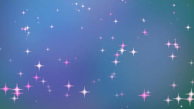 Glowing pink and white stars twinkling on a soft blue gradient background