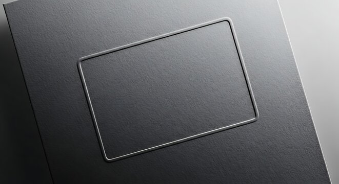 Close-up view of a textured dark gray surface with a recessed rectangular frame, suggesting a modern design element or a placeholder for content.
