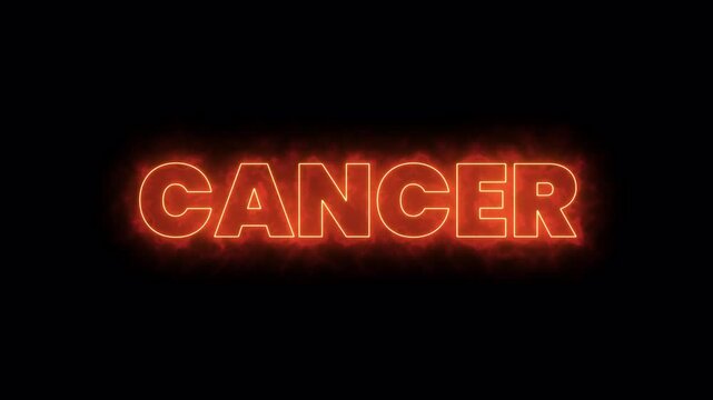 glowing red neon cancer zodiac sign animation with luminous typography on black background, 4k video