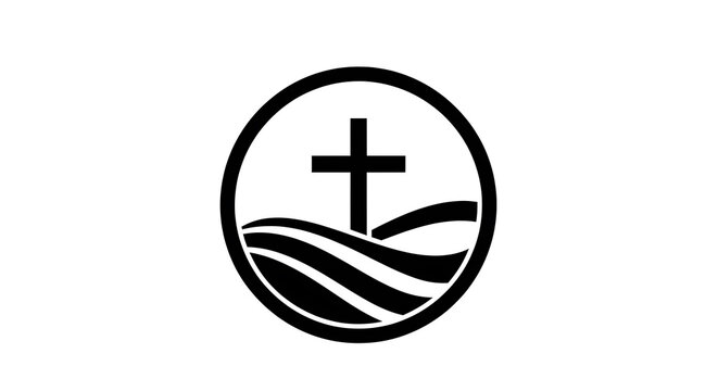 Modern church logo design with cross and wave silhouette