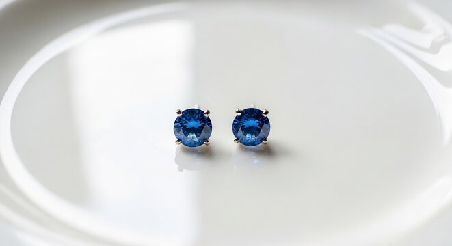 Elegant Blue Sapphire Stud Earrings on White Background.
