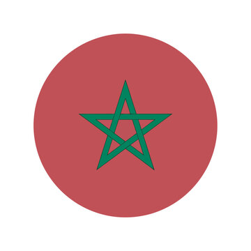 Round National Flag Icon of Morocco Featuring Green Pentagram on Red Circular Background Isolated on White
