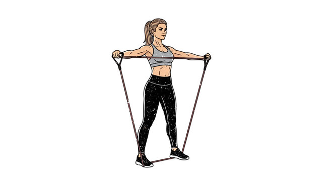 Woman doing resistance band chest exercise, illustration