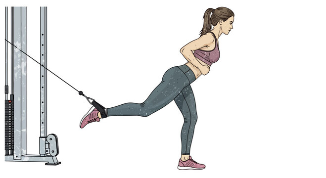 Woman performing cable kickbacks exercise for glutes at gym