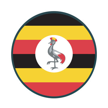 Uganda Flag Circular Vector Icon Featuring the Crested Crane Symbol for National Heritage and Tourism Promotion