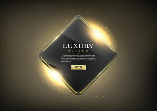 Luxury Black Diamond Button with Gold Frame and Sparkle on Dark Background