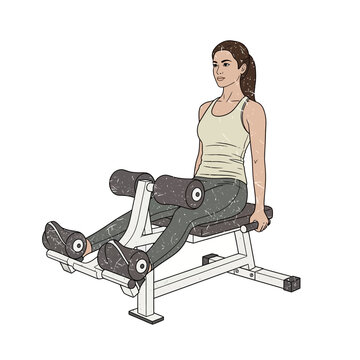 Woman doing leg extensions exercise on machine in gym
