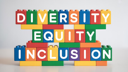 Naklejka premium Colorful blocks spelling diversity equity inclusion emphasizing health, wellness, and vitality