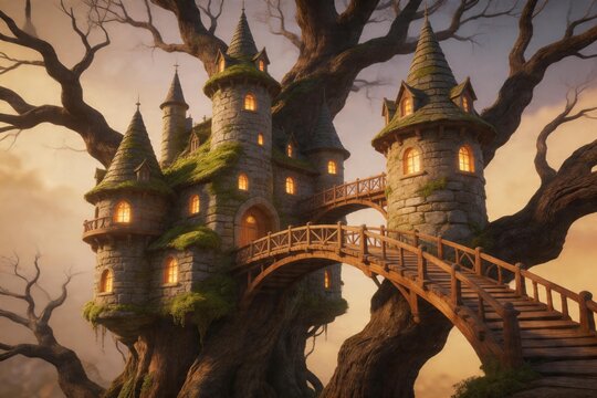 Castle in a tree with bridge