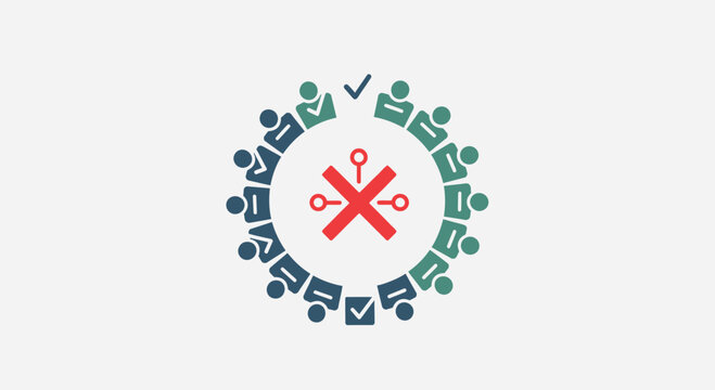 Diverse People Around Red Scissors.
