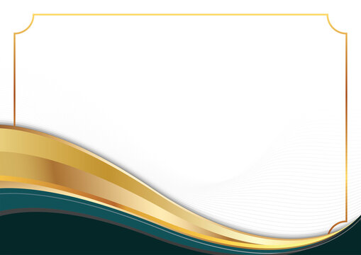 Elegant gold and green waves on a white background with a decorative border frame