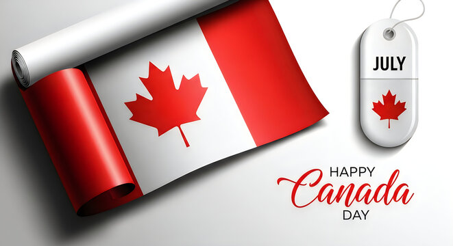 Canada day celebration unfurled flag festive ornament and calligraphic text