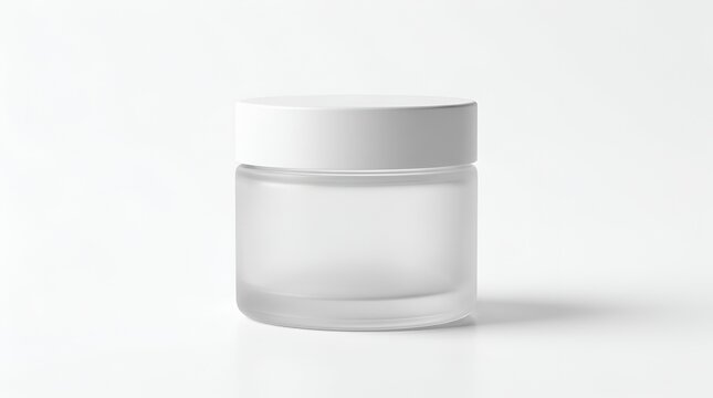 A clean frosted glass jar with a white lid sits on a plain white background.