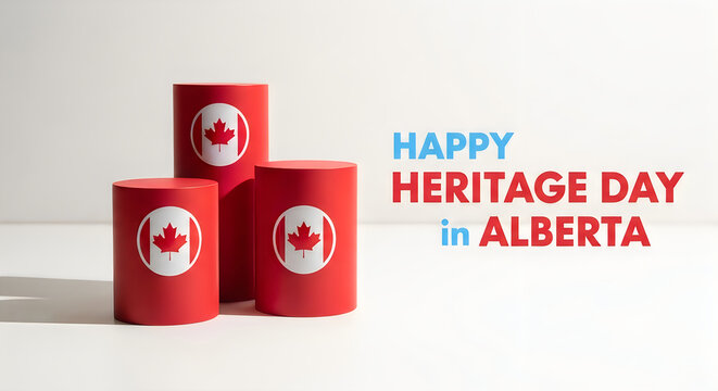 Happy heritage day in alberta celebrating canadian culture with festive red cylinders