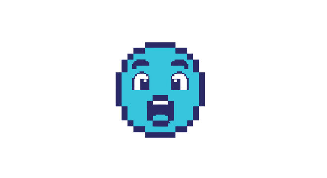 Blue Pixelated Emoji Face.