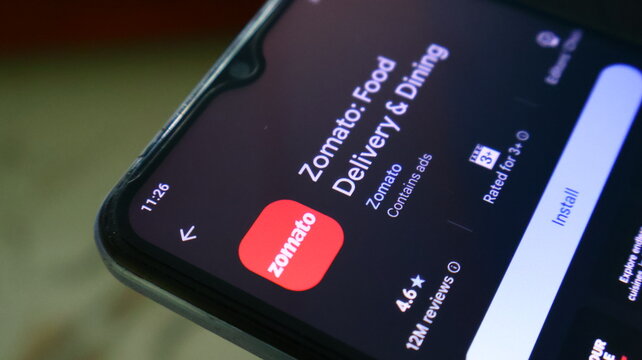 A smartphone screen displaying the Zomato food delivery app