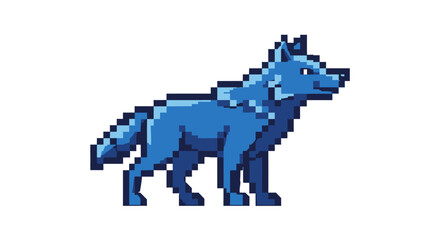 Fototapeta premium Blue Pixel Art Wolf.