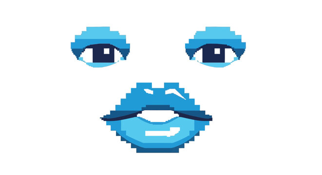 Blue Pixel Art Face.