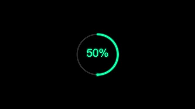 Green glowing circular loading progress indicator on dark background