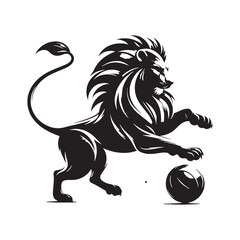 Obraz premium Majestic Lion Silhouette in Golden Sunset Wild African Savannah King of Jungle Powerful Predator Elegant Outline Nature Wildlife Art Minimalist Design Black Shadow Roaring Strength Courage Beauty.