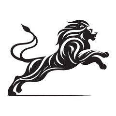 Obraz premium Majestic Lion Silhouette in Golden Sunset Wild African Savannah King of Jungle Powerful Predator Elegant Outline Nature Wildlife Art Minimalist Design Black Shadow Roaring Strength Courage Beauty.