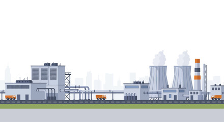 Obraz premium Industrial Power Plant with Cooling Towers and Buildings.