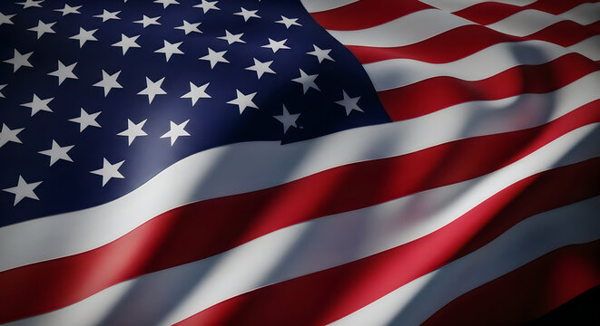 Close up of the american flag stars and stripes waving proudly