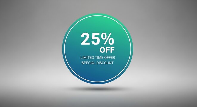 25% Off Discount Offer, Limited Time Special Sale Tag, Green Blue Gradient Circle