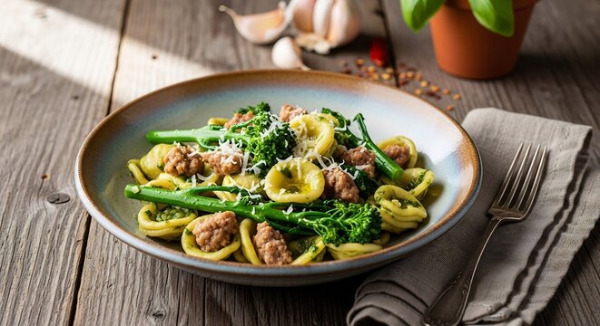 Delicious Orecchiette Pasta with Sausage and Broccoli Rabe.