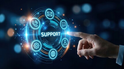 Fototapeta premium A hand interacting with a digital technology concept for technical support and customer service.