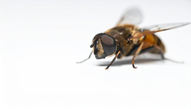 Close-up of a bee with detailed wings and head on white background