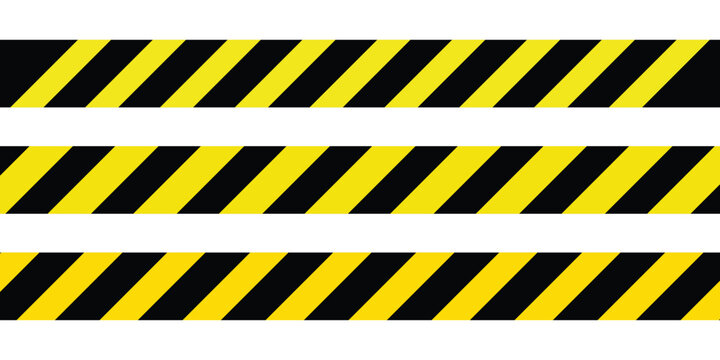 A yellow and black diagonal warning stripe tape pattern safety caution border design element. Warning stripe isolated on white background. Vector illustration.