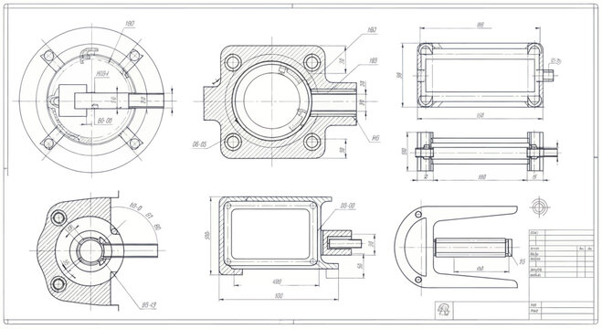 Detailed Engineering Blueprint of Mechanical Components with Dimensions.