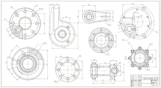 Detailed Engineering Blueprints and Technical Drawings for Mechanical Components.