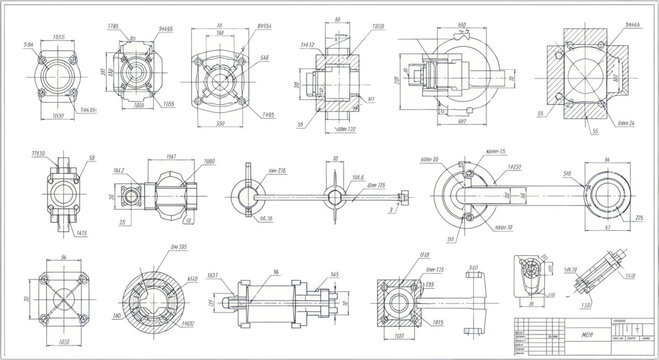 Detailed engineering drawings and blueprints for mechanical parts.