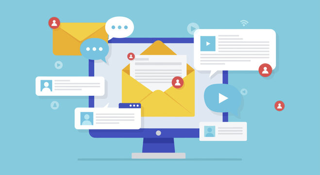 Email Marketing and Notification Management on a Computer Screen.