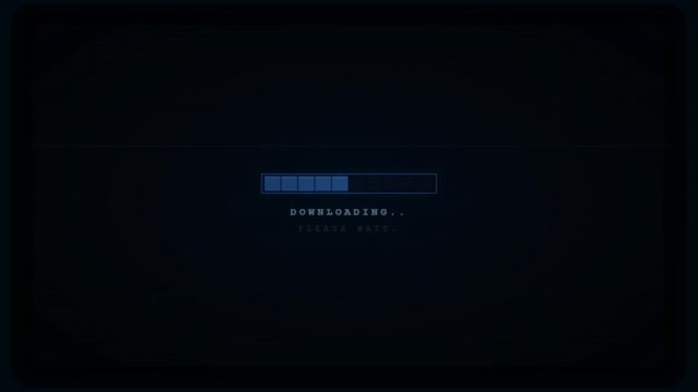 Futuristic blue loading progress bar animation with digital scan lines on dark screen background